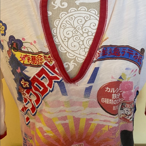 Vintage Y2K Lucky Brand White and Red Graphic Long Sleeve Top Size XL - Picture 2 of 11